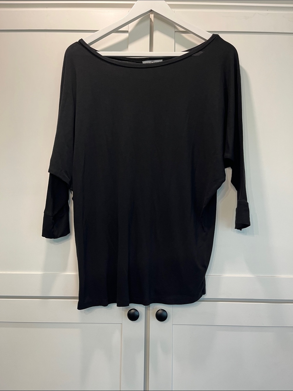 Women's 95% Viscose Black Boatneck Dolman Sleeves Top